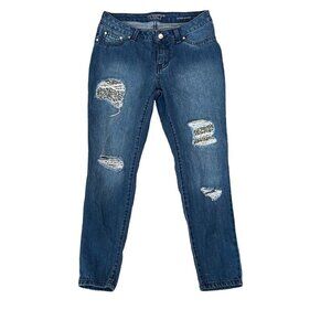 Jennifer Lopez Sequin Distressed Skinny Ankle Blue Jeans Women's Size 2